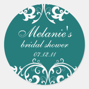 Teal and White Damask Bridal Shower Sticker