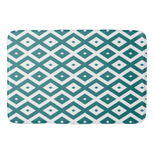 Teal and white diamond pattern bath mat