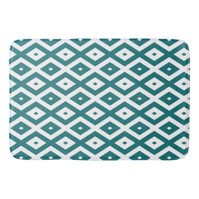 Teal and white diamond pattern bath mat (Front)