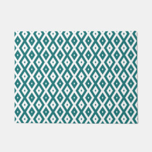 Teal and white diamond pattern doormat