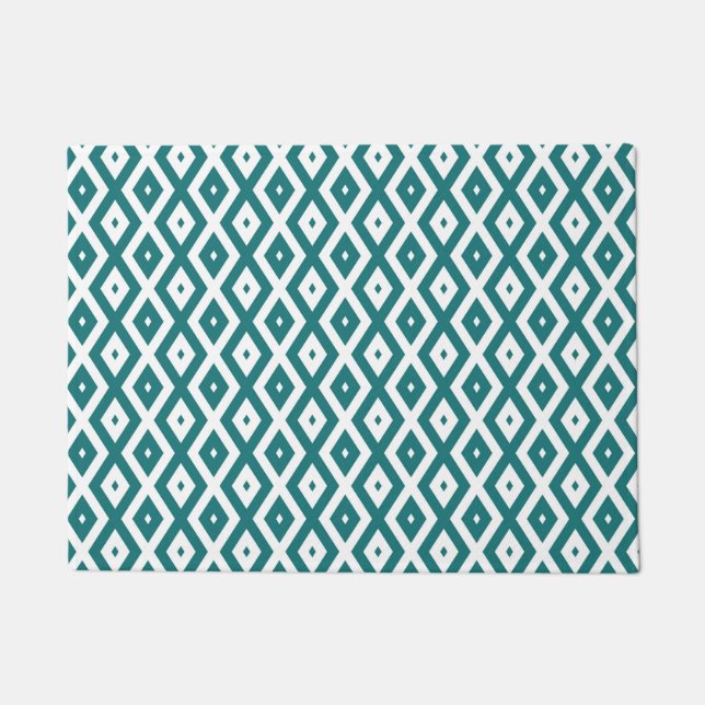 Teal and white diamond pattern doormat (Front)