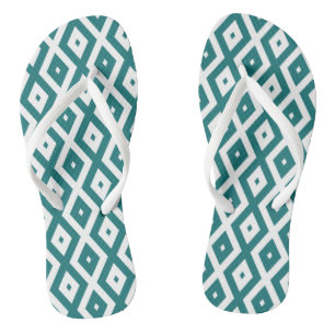 Teal and white diamond pattern jandals