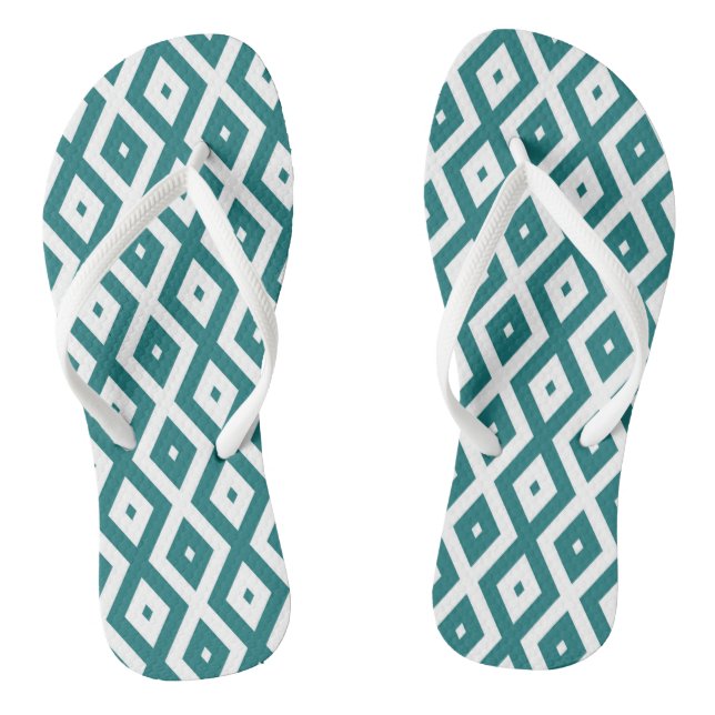 Teal and white diamond pattern jandals (Footbed)