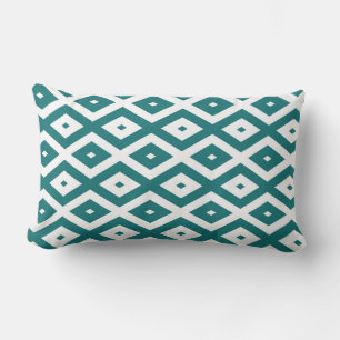 Teal and white diamond pattern lumbar cushion