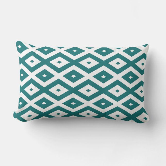 Teal and white diamond pattern lumbar cushion (Front)