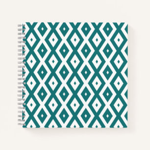 Teal and white diamond pattern notebook