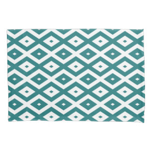 Teal and white diamond pattern pillowcase