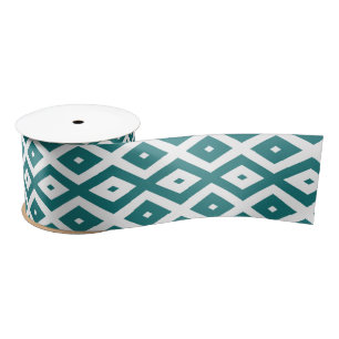 Teal and white diamond pattern satin ribbon