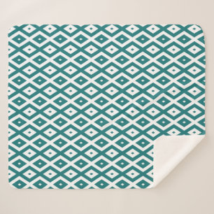 Teal and white diamond pattern sherpa blanket