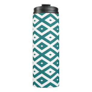 Teal and white diamond pattern thermal tumbler