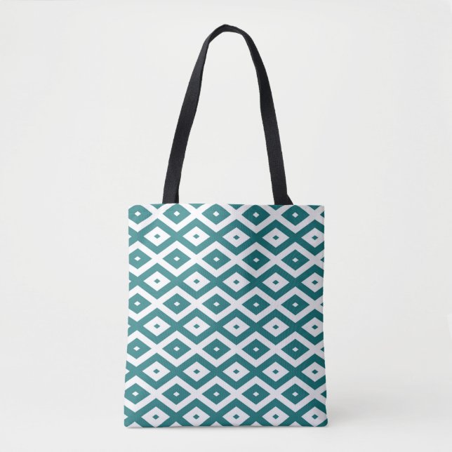 Teal and white diamond pattern tote bag (Front)