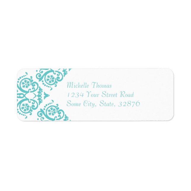 Teal and White Elegant Damask Return Address (Front)