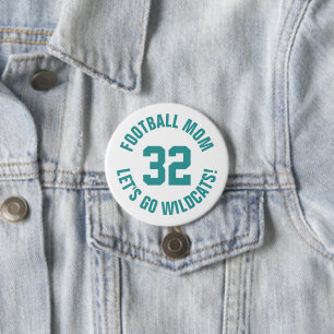 Teal and White Football Mum Jersey Number 7.5 Cm Round Badge