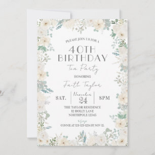 Teal and White Garden, 40th Birthday Tea Party Invitation