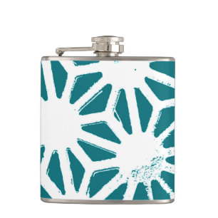 Teal and white geometric pattern hip flask
