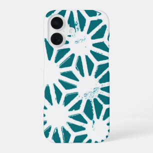 Teal and white geometric pattern iPhone 16 case