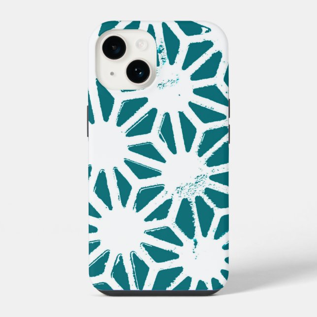 Teal and white geometric pattern iPhone case (Back)