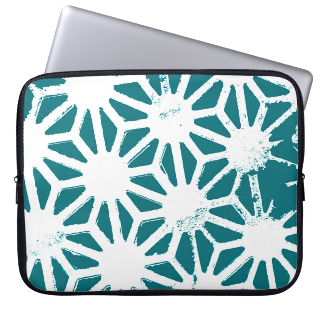 Teal and white geometric pattern laptop sleeve (Front)