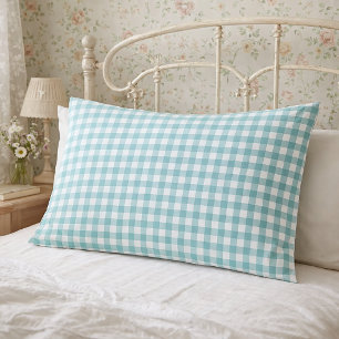 Teal and White Gingham Plaid Pattern Pillowcase