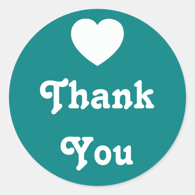 Teal and White Heart Thank You Classic Round Sticker (Front)