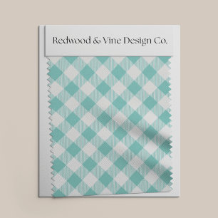 Teal and White Large-Scale Diagonal Gingham Plaid Fabric