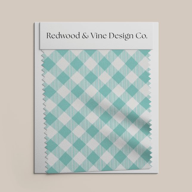 Teal and White Large-Scale Diagonal Gingham Plaid Fabric (Creator Uploaded)
