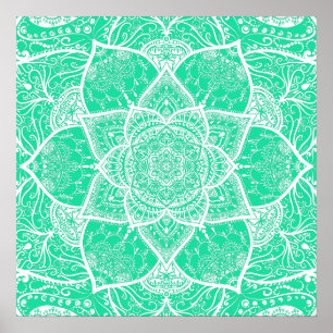 Teal and White Mandala - Loergann in Cedar Poster