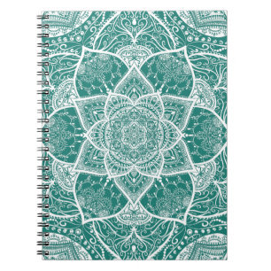 Teal and White Mandala - Loergann in Eucalyptus Notebook