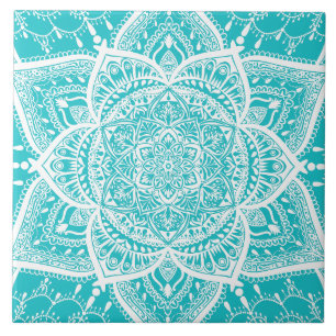 Teal and White Mandala - Loergann in Turquoise Tile