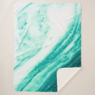 Teal and White Marble Sherpa Blanket