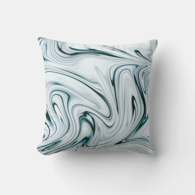 Teal and White Marble Swirl Effect Throw Pillow (Front)