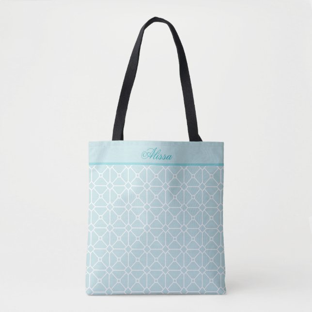 Teal and White Personalised Pattern Tote Bag (Front)