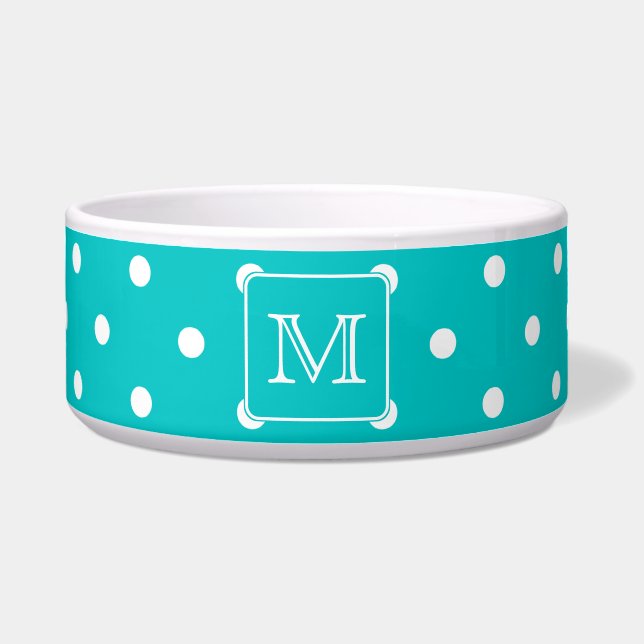 Teal and White Polka Dot Pattern. Custom Monogram. (Front)