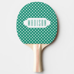 Teal and white polka dots custom ping pong paddle