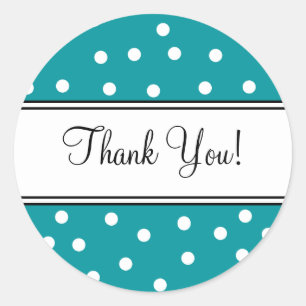 Teal and White Polka Dots- Thank You Classic Round Sticker