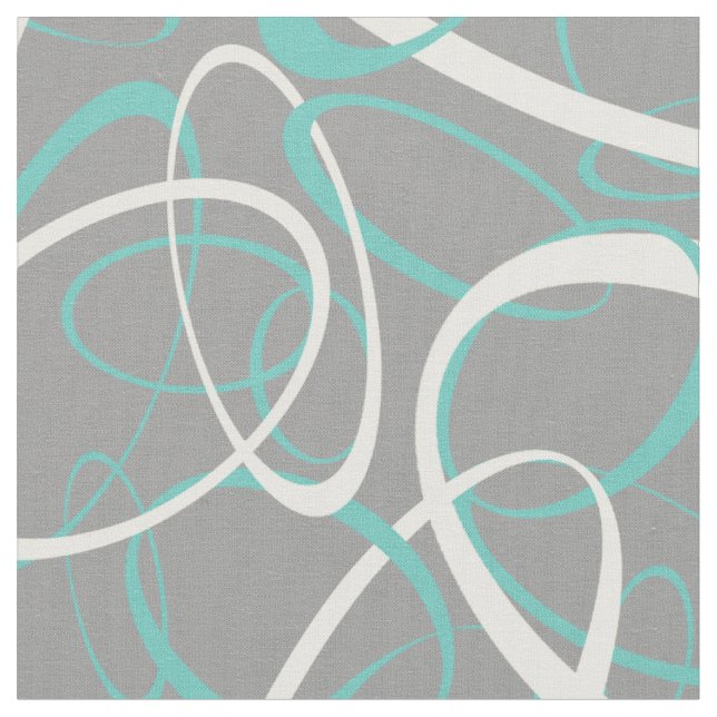 teal and white retro ovals any background colour fabric (Close Up)