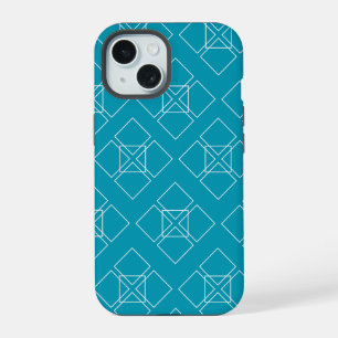 Teal and White Square Petals iPhone 15 Case