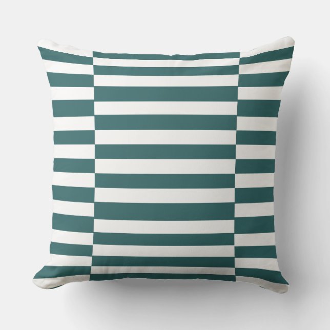 Teal and White Staggered Thick Lines Cushion (Front)