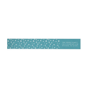 Teal and White Stars Holiday Return Address Wrap Around Label