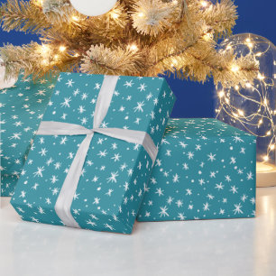 Teal and White Stars Holiday Wrapping Paper