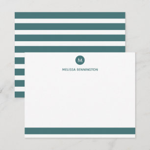 Teal and White Stripe Monogram Personalised Card