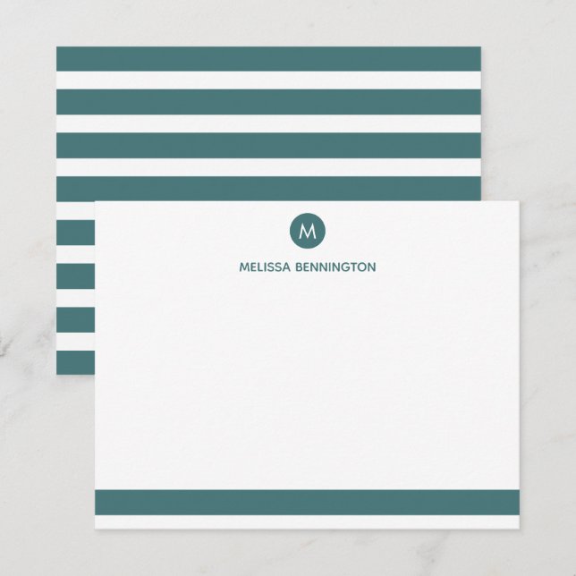 Teal and White Stripe Monogram Personalised Card (Front/Back)