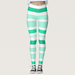 Teal and White Striped Leggings