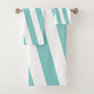Teal and White Stripes Bath Towel Set