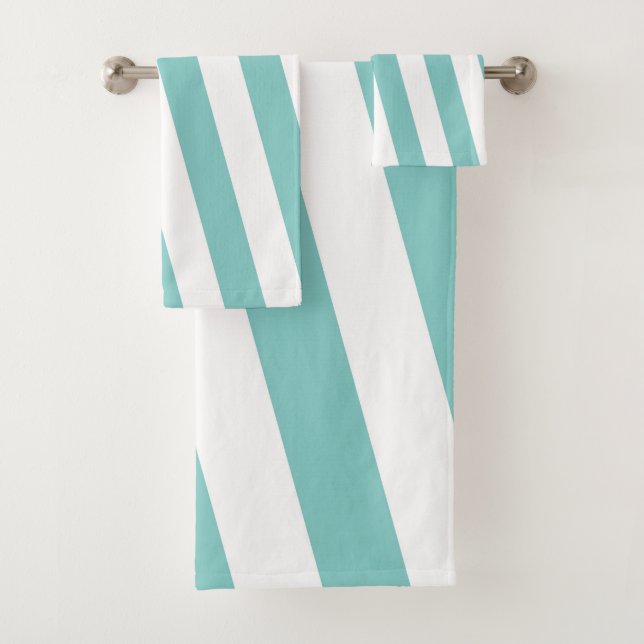 Teal and White Stripes Bath Towel Set (Insitu)