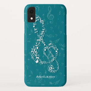 Teal and White Treble Clef Music Notes Case-Mate iPhone Case