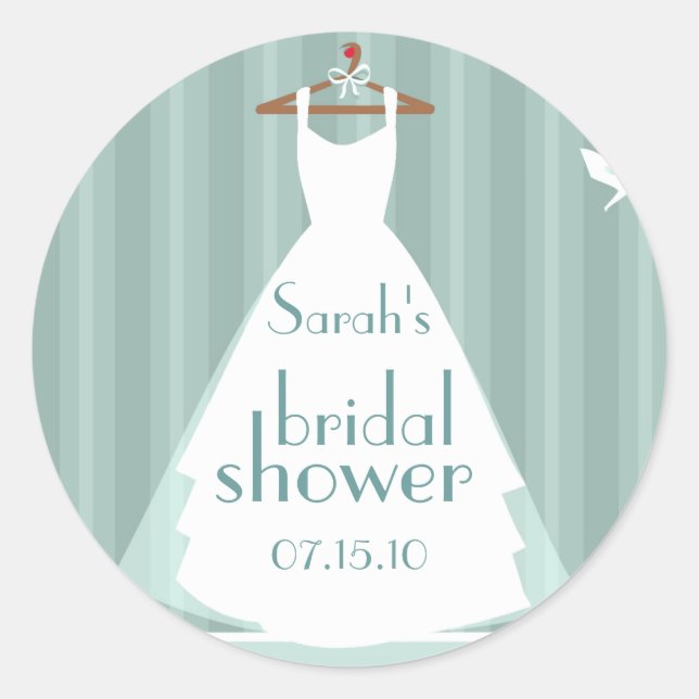 Teal and White Wedding Dress Bridal Shower Classic Round Sticker (Front)