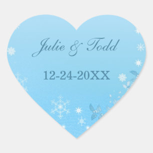 Teal and White Winter Save The Date Wedding Heart Sticker