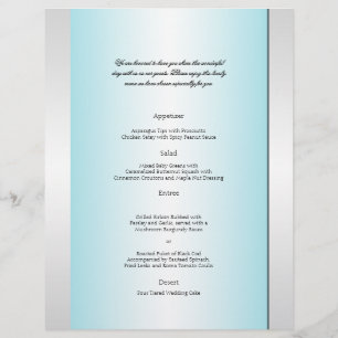 Teal and White Zebra Diamond Wedding Menu