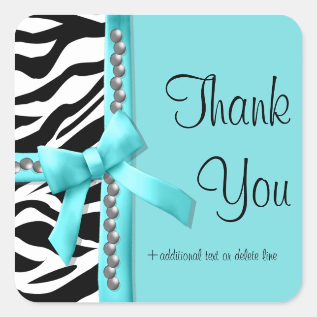 Teal And White Zebra Striped With Silver Gems Square Sticker (Front)